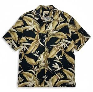 KONA KAI Silk Blend HAWAIIAN Shirt Black Tan TROPICAL Size XL